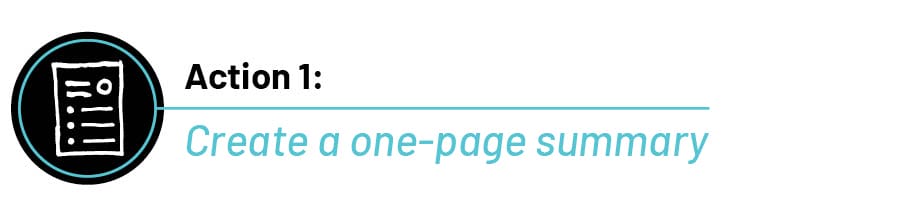 Text that reads "Create a one-page summary"