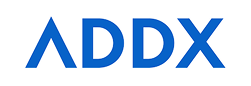 Blue capital letters spell "ADDX" on a white background in a bold, modern font—a look often favored by b2b brands. Thick black bars frame the text above and below, creating a strong and professional visual impact.